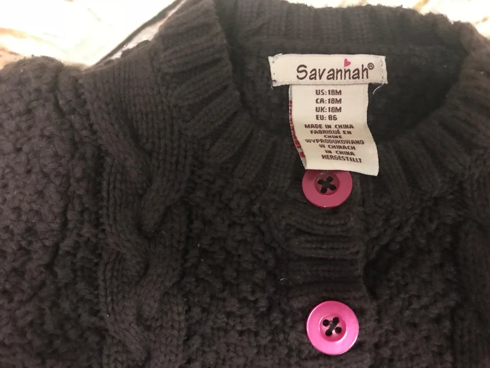 Savanah Girls Toddler 18 Month Brown Multi Button Sweater Jacket  - Image 2 of 3