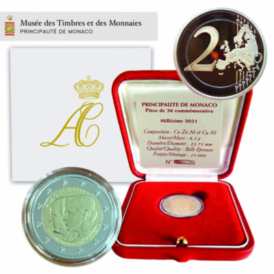 Monaco 2 euro coin 2021 10th Wedding Proof PP Box