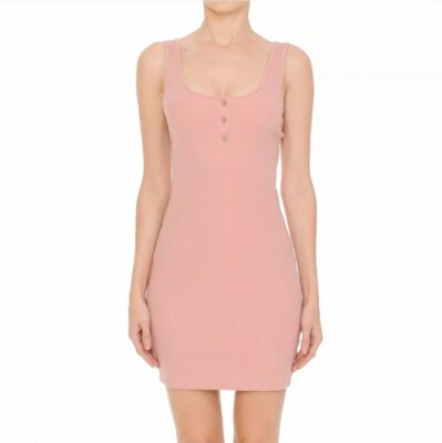Ambiance Casual Tank Dress Stretch Ribbed Cotton Knit Sleeveless Mini Pink  sz M | eBay