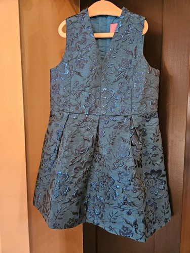 LILLY PULITZER Girl’s MINI TANLEE Dress Size 6 TEAL Bay Blooming BROCADE NWT - Picture 2 of 9