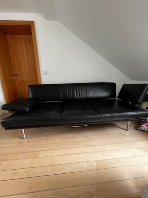 Walter Knoll 3er Living Platform Sofa in Leder Schwarz