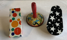 3 Vtg Tin Litho Noise Maker USA Black White Star Color Dot Bell Clang New Year