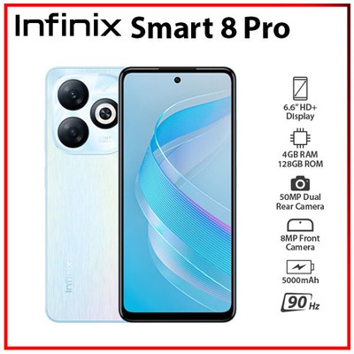 (Unlocked) Infinix Smart 8 Pro 4GB+128GB BLUE Dual SIM Android Cell Phone