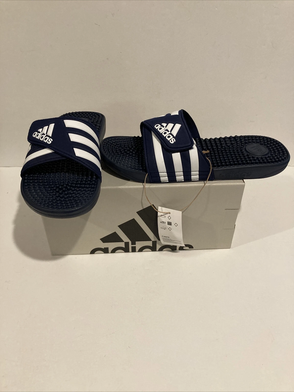 ADIDAS Sandalo Unisex Adulto Adissage Slides Blu Scuro Bianco Blu Scuro Nuovo con Scatola