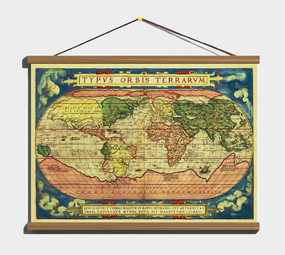 Ancient Old 1572 Antique Early Famous World Map; Canvas, Magnetic