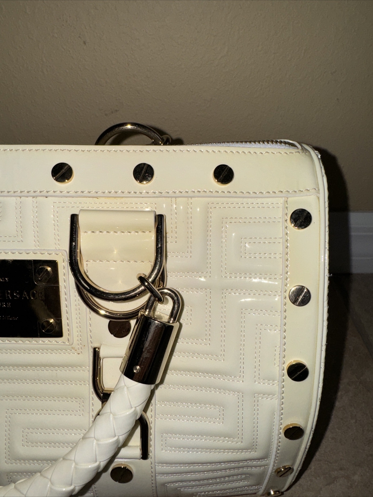 Authentic Gianni Versace Ivory Quilted Patent Leather “Snap Out Of It” Bag image 3