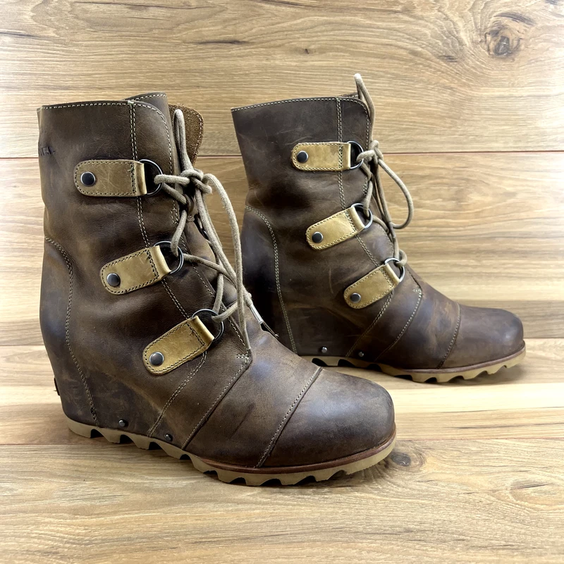 sorel joan of arctic wedge leather waterproof lace up boots