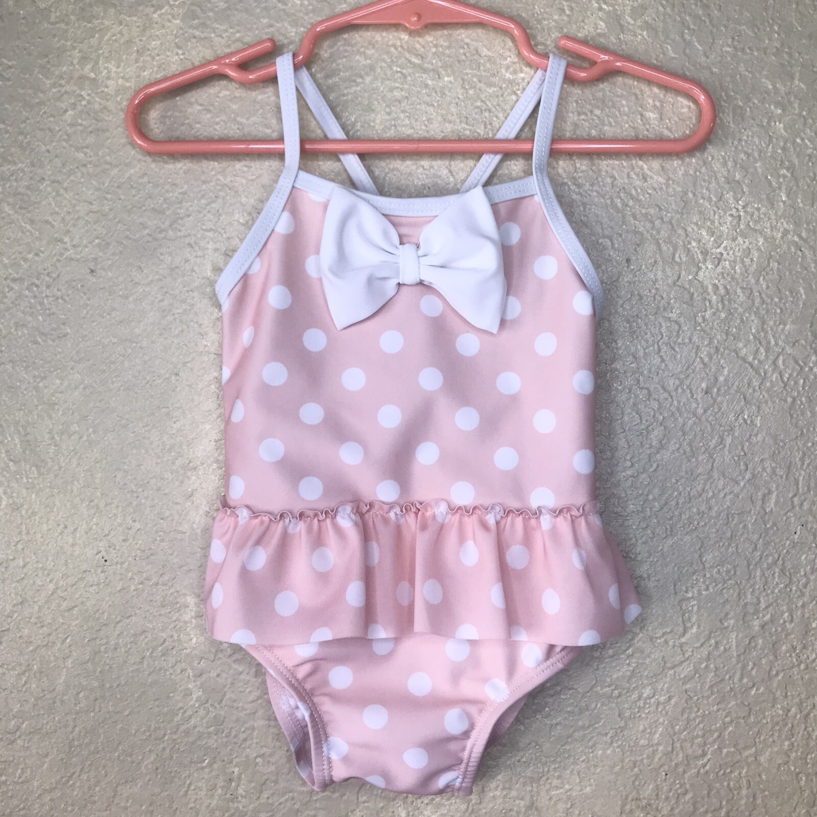 Swimsuit One-Piece Baby Girls Pink & White Polka Dot Swimsuit - SIZE 6/9Month-image
