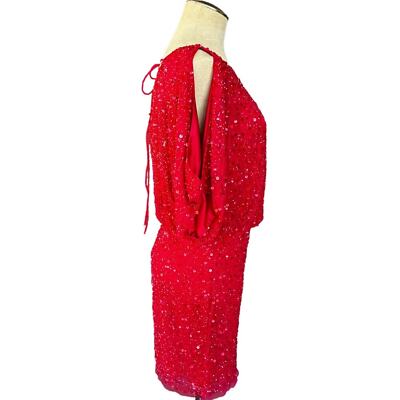 Aidan Mattox Vintage Red Beaded Sequin Blouson Style Cocktail Dress US 0