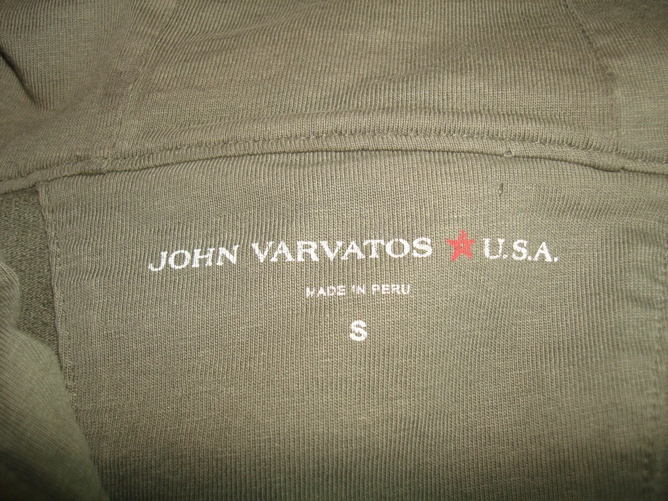 JOHN VARVATOS STAR U.S.A. VERDE MILITAR 100% ALGODÓN CREMALLERA COMPLETA SUDADERA CON CAPUCHA PARA HOMBRE TALLA S Foto 3 de 4