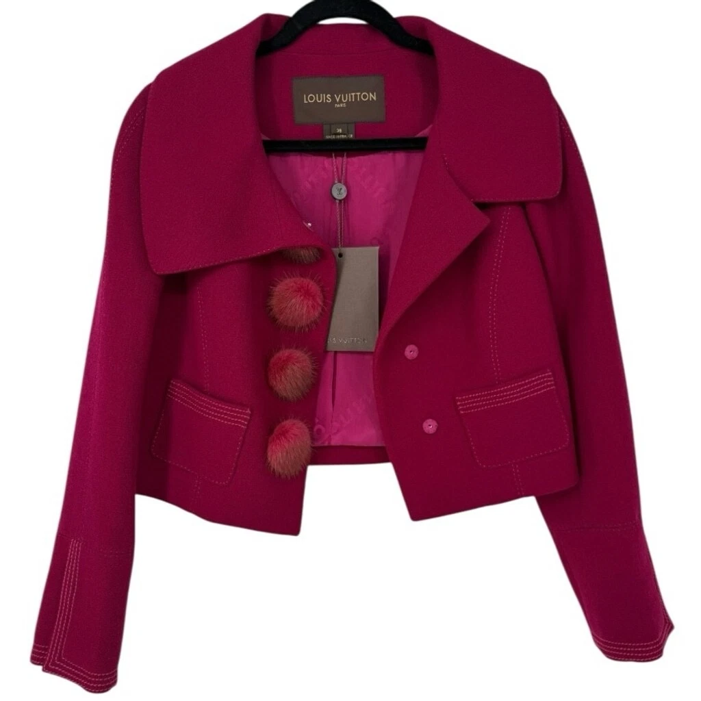 LOUIS VUITTON（LV） Blazer Louis Vuitton lana cropped visone mustela bottoni rosa nuovo con etichette taglia EU38 (US 6)