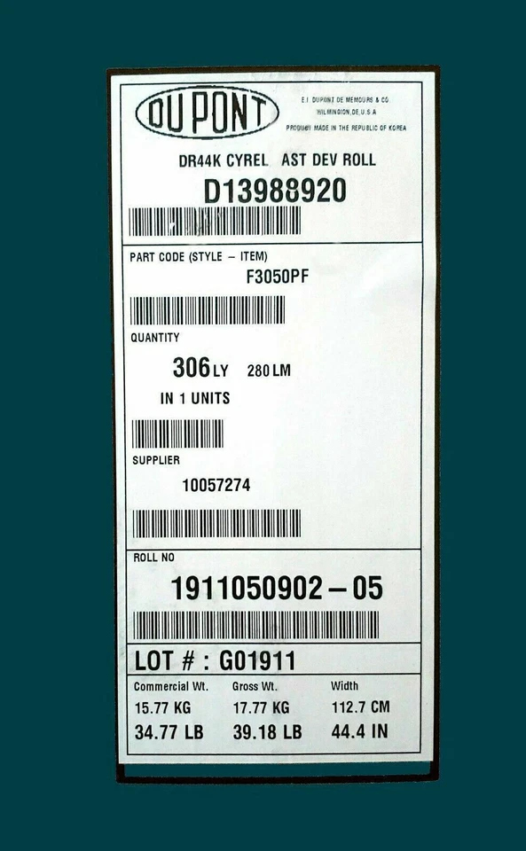 DUPONT Cyrel Fast Developer Roll Dev Roll DR44K F3050PF D13988920 306 Linear Yds - Image 2 of 2