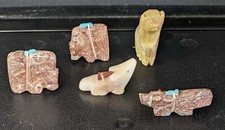LOT OF 5 ZUNI ANIMAL STONE FETISHES 4 SIGNED  