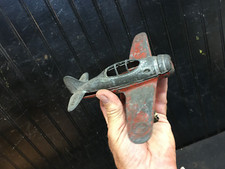 Vintage Hubley Kiddie Toy Single Prop Fighter Plane US Army Silver Red - AS IS