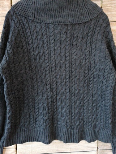 Womens Vintage Cable Knit Jumper Long Sleeve Roll Cowl Neck Size L Grey - Picture 7 of 13