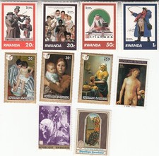 Gemälde Rockwell Wermeer Durer Van Dyck Internationales Frauenjahr Ruanda postfrisch