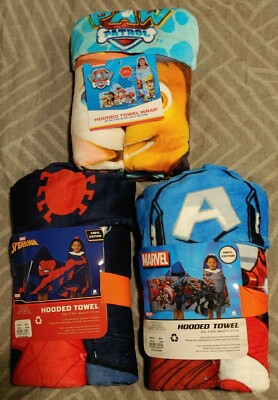 New Kids Hooded Towel Wrap Paw Patrol, Spider Man or Marvel -2741 - Main Image