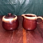 McCoy Brown Drip Glaze Covered Sugar Bowl with Lid & Creamer Set 7020 USA