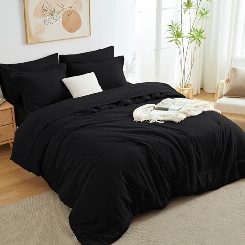 Comforter Set 7 Pieces Bed in a Bag Soft Bedding Comforter Set Queen Black