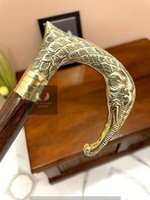 Solid Brass Elephant Head Handle Vintage Antique Wooden Walking Stick Cane Gift