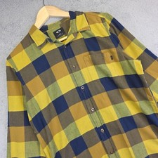 Oakley Shirt Mens M Yellow Blue Long Sleeve Button Up Flannel Plaid Cabincore