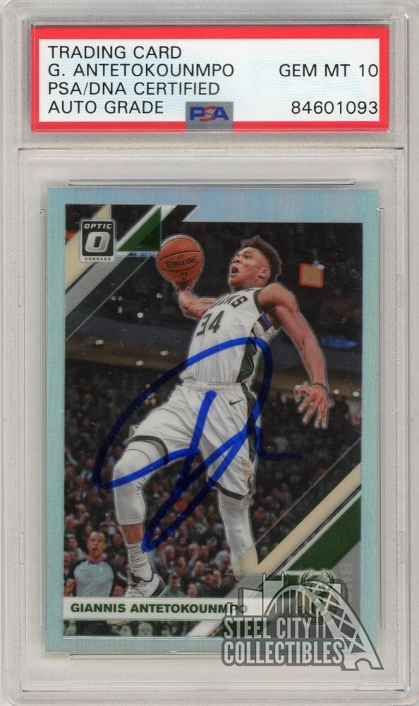 Giannis Antetokounmpo 2019-20 Donruss Optic Holo Autograph Card #81 PSA/DNA 10