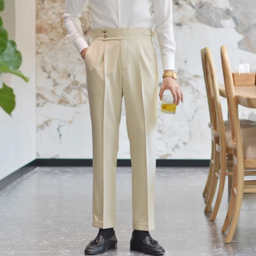 Hombres Pantalones Largos Rectos Gurkha Negocios Estilo Británico Pantalones Nápoles Cintura Alta - Imagen 13 de 26