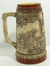 Handarbeit German Beer Stein Windmill Field Relief Scene Collectible