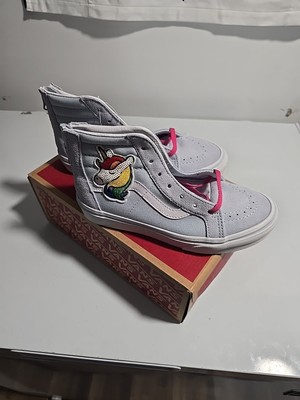 Vans off the wall Sk8-Hi Zip Sequin Patch Unicorn Sneakers Girls Size 2.5 NEW