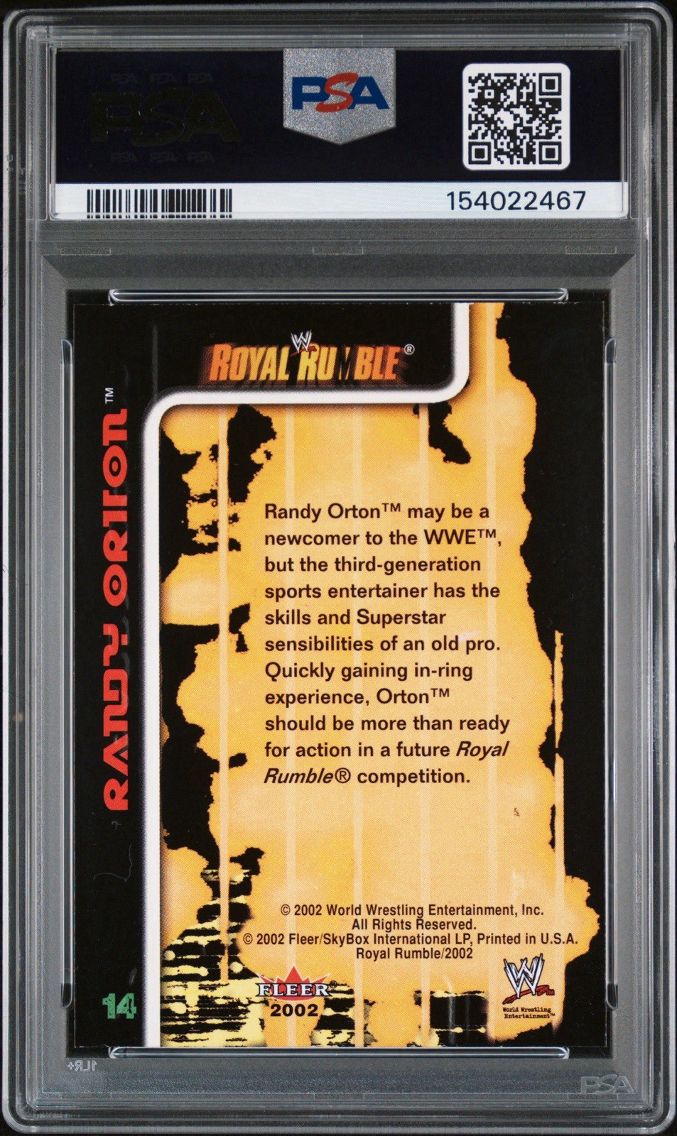 2002 FLEER WWE ROYAL RUMBLE #14 RANDY ORTON PSA 8 view 3