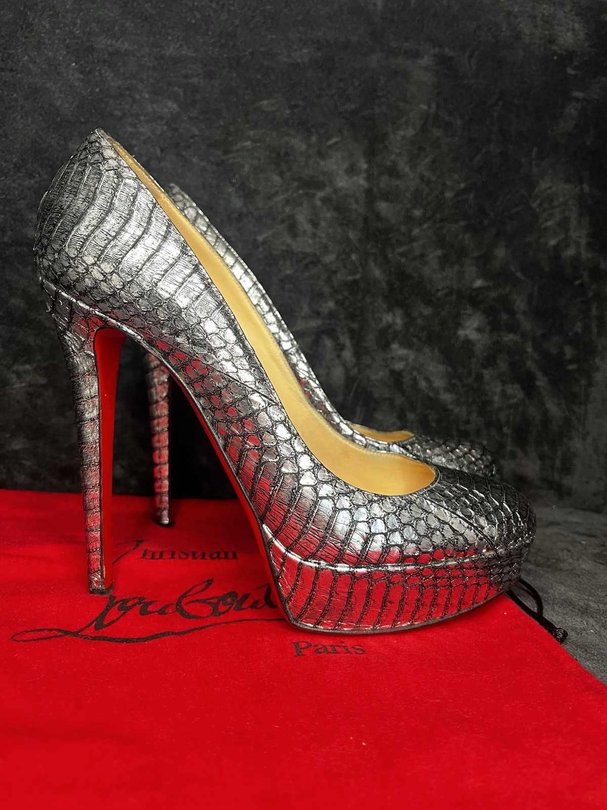 Christian Louboutin Python Silver Platform Pumps … - image 11