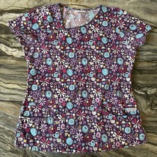 UA Scrubs Women's Medium Multicolor Floral Print Short Sleeve Medical Scrub Top