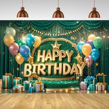 Green Balloon Backdrop Banner Decorations Photo Booth Background Happy Birthday
