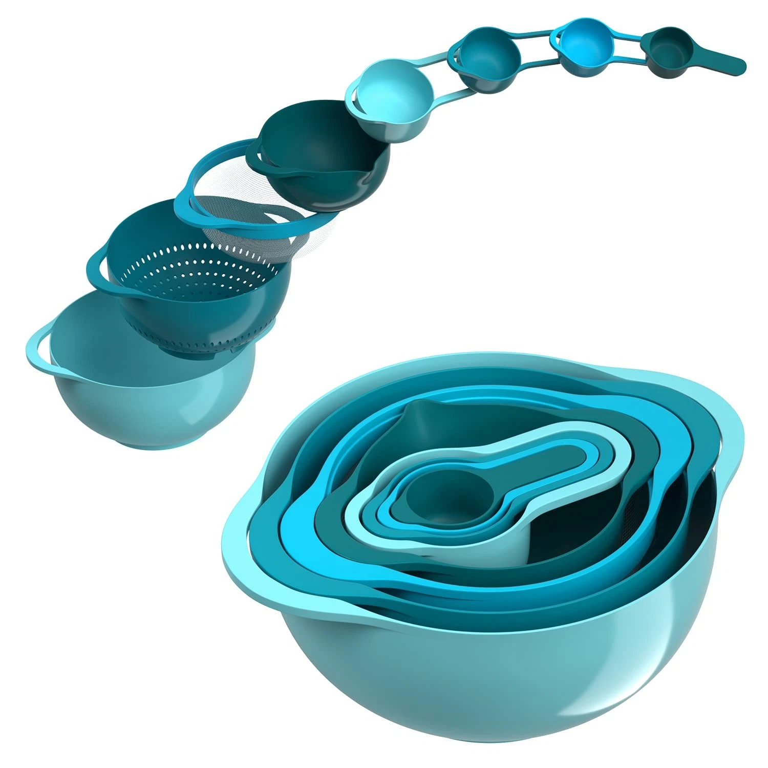 Mixing Bowls-Plastic Nesting Bowl Set of 8, Kitchen Regular, Blue Cyan
