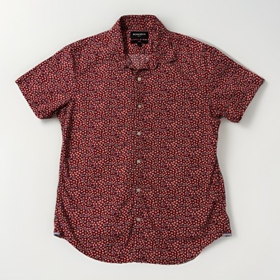 Bonobos Mens M Red Floral Stretch Slim Fit Short Sleeve Button-Up Shirt