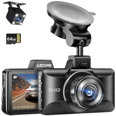 AZDOME 3'' Dash Cam ADAS 1080P 2Lens Night Vision 24H Parking Mode w/64GB SD Card