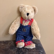 Vermont Teddy Bear Company 1992 18  Plush Bear Denim Overalls Bandana USA