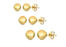 14K Solid Gold Ball Stud Earrings 3-Pair-Pack 3MM 4MM and 5MM - Choose a Co...
