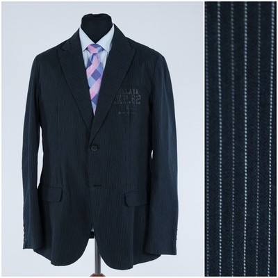 Mens Striped Blazer 42L UK Size TOM TAILOR Black Cotton Sport Coat Summer Jacket