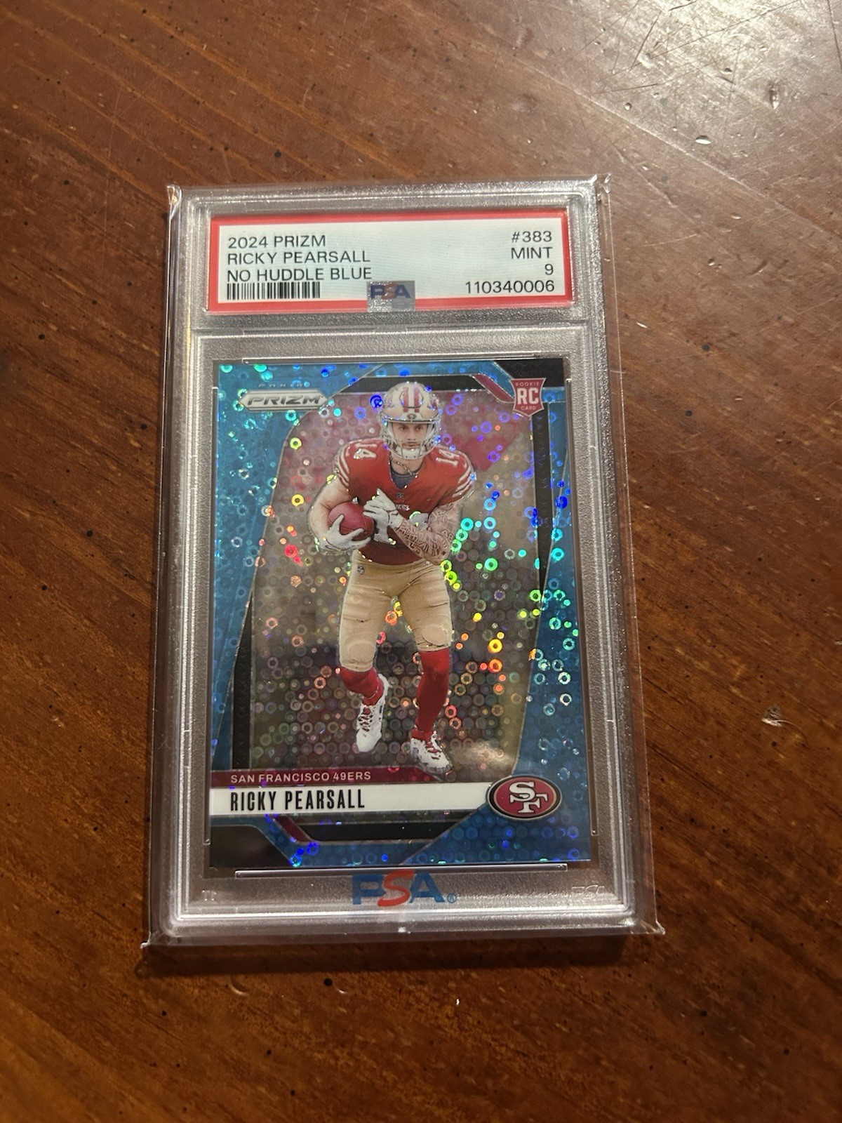 2024 PANINI PRIZM NO HUDDLE BLUE #383 RICKY PEARSALL ROOKIE RC /99 PSA 9 49ers