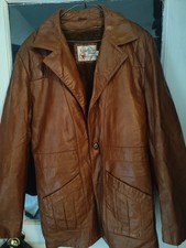 Vintage The Leather Shop Sears Brown Leather Jacket Mens Size 44 Liner Button Up