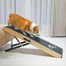 Dog Ramp for Bed, Stepless Adjustment Dog Ramp for Couch, Folding Wooden Pet ...