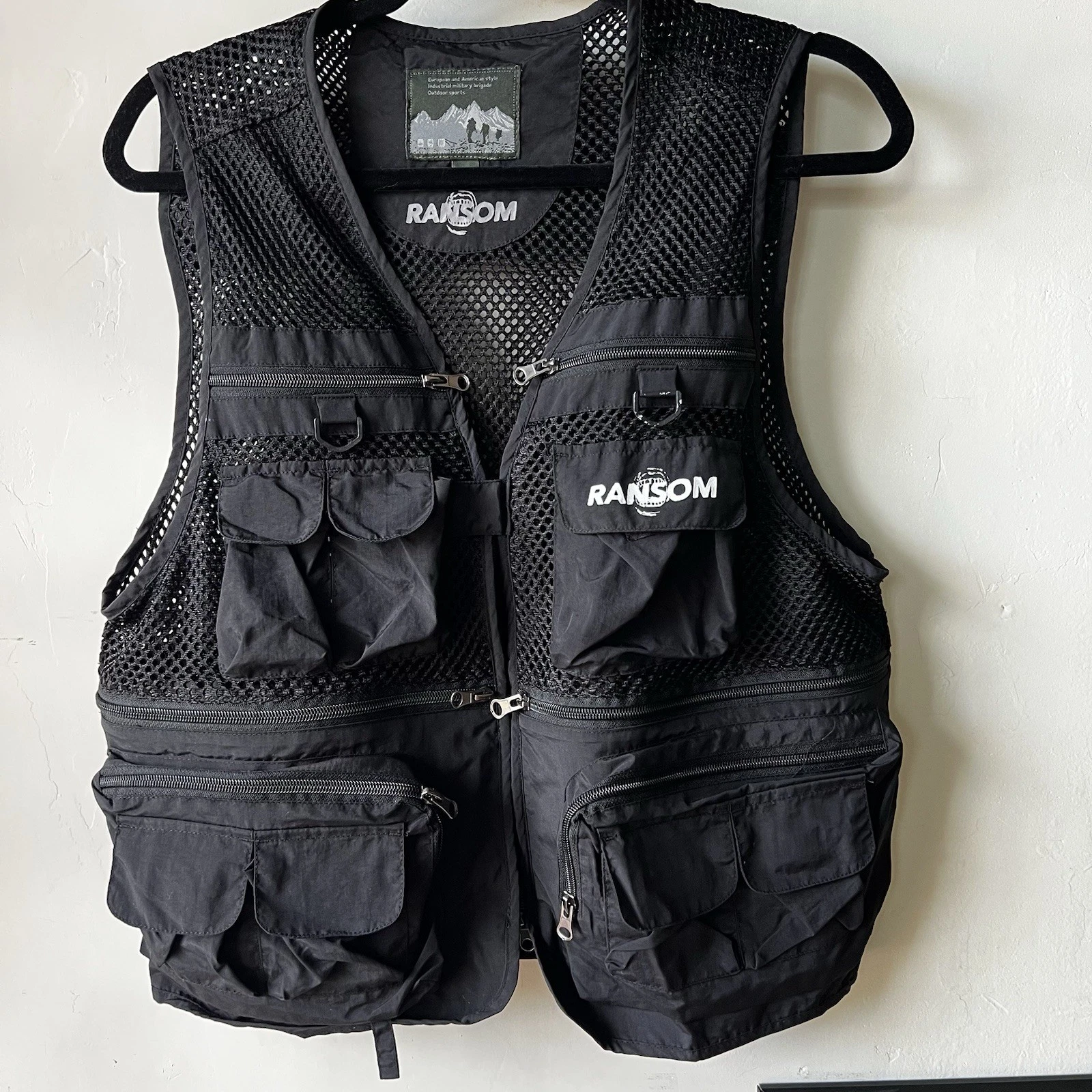 RANSOM Black Utility Vest Men's S Mesh Zipper Pockets Outdoor Lightweight