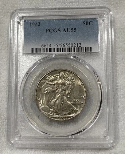 NO RESERVE 1942 WALKING LIBERTY SILVER HALF DOLLAR PCGS AU55 American Coin