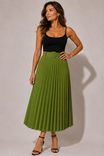 Ladies Womens Skirt Belted Long Midi Pleated Summer A-Line Party High Waist NEW