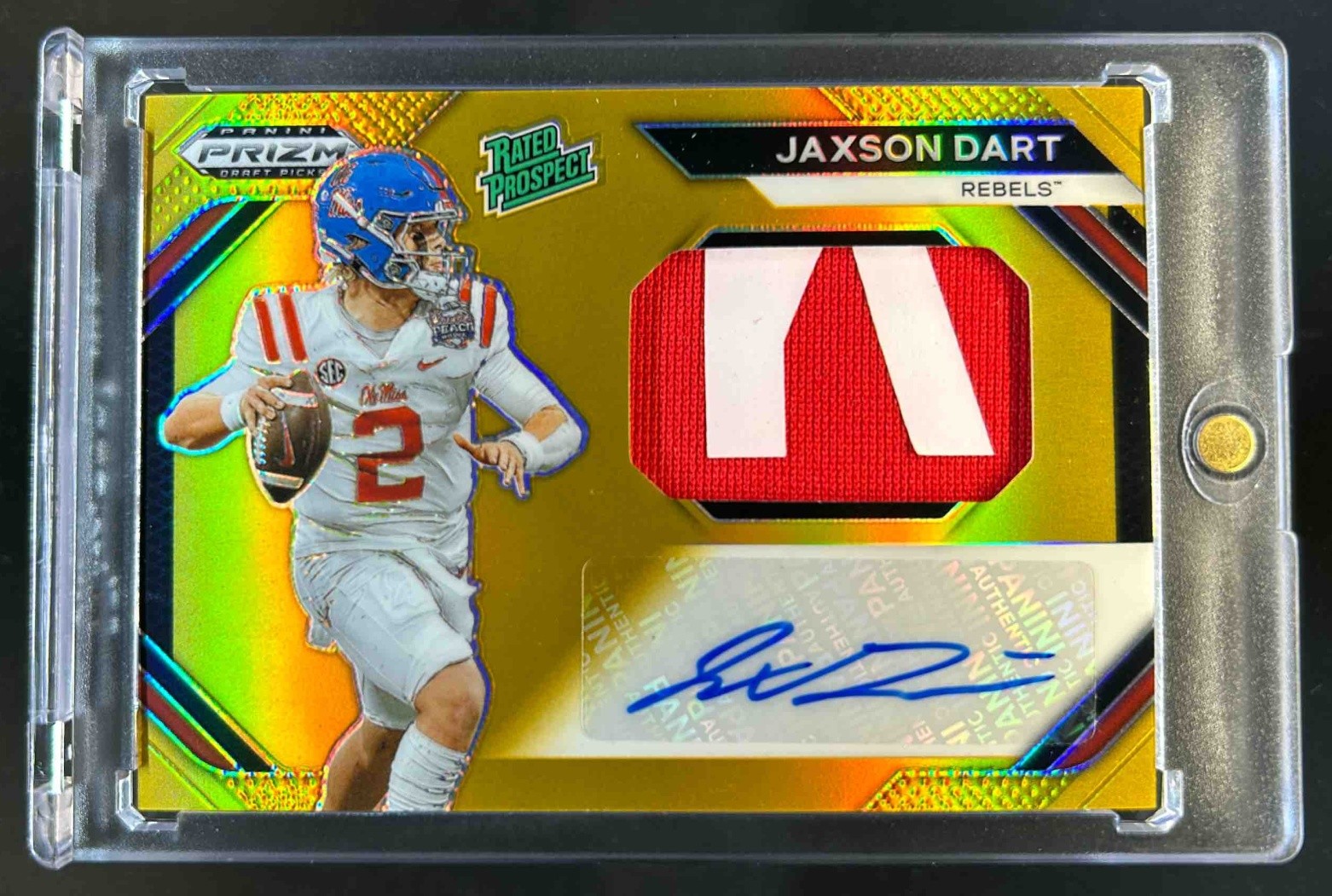 2024 Prizm Draft Picks Jaxson Dart Gold Prizm Prospect Patch Auto #05/10