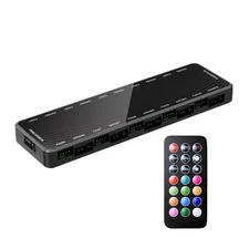 9 ARGB-PWM Fan Controller Hub Splitter + Remote For PC W/10 5v-3pin RGB Ports