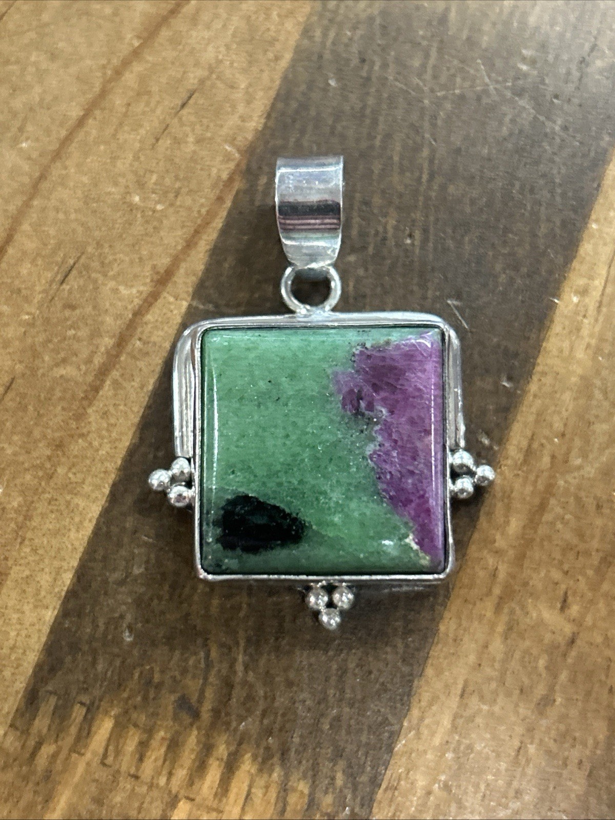 Sterling Silver Ruby Zoisite Square Pendant 16.32… - image 1