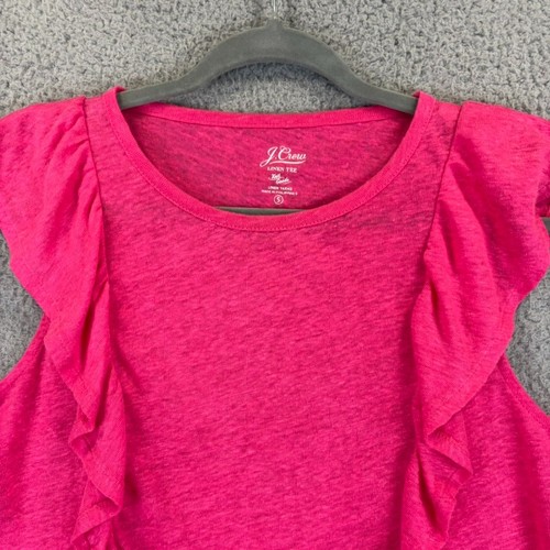 J Crew 100% Linen Tee Small Hot Pink Beachy Coastal Natural Ruffle Flutter 2020 - Bild 2 von 10