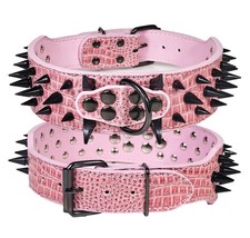 Spiked Dog Collar 2 Inch Wide Sharp Spikes Protect Medium Large Pink 1922 In